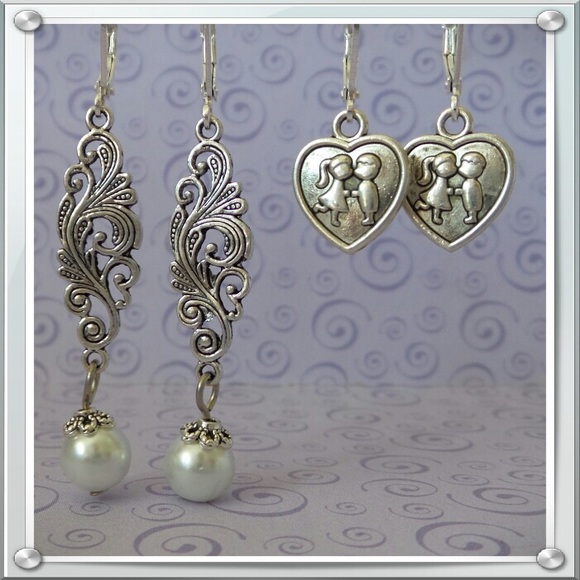 2 Pairs of Drop Dangle Lever Back Earrings - Picture 3 of 9